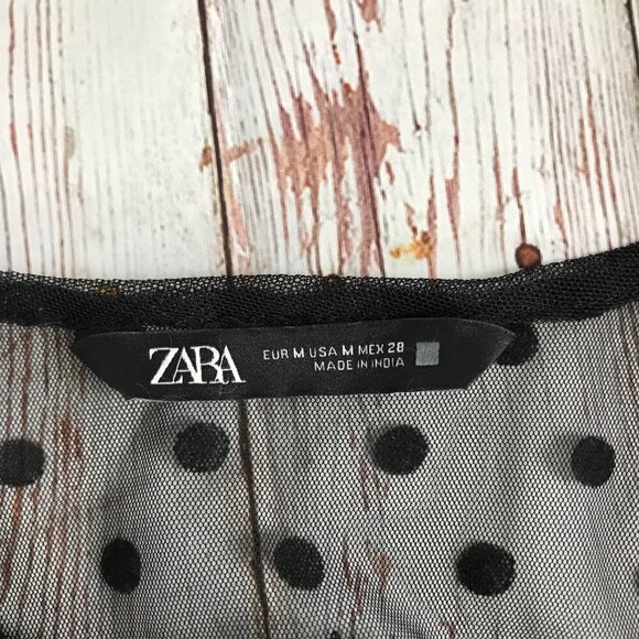 Zara Black Sheer Mesh Polka Dot/Floral Embroidery Midi Dress  Size Medium - Picture 6 of 9